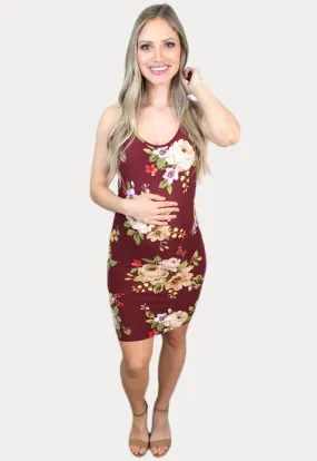 Floral Burgundy Maternity Bodycon Dress