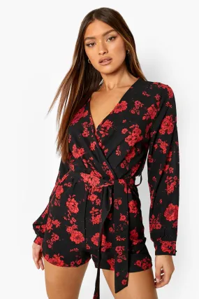 Floral Split Sleeve Woven Romper