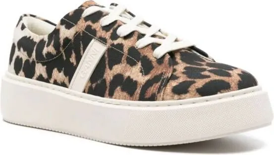 GANNI leopard-print flatform sneakers Brown