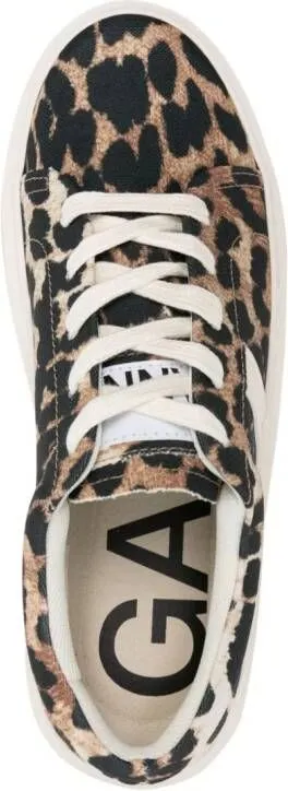 GANNI leopard-print flatform sneakers Brown