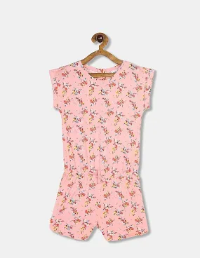 GAP Girls Pink Print Roll-Sleeve Romper