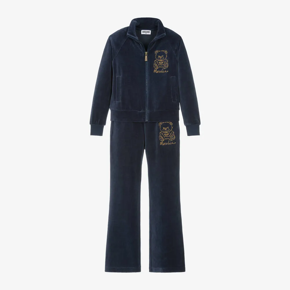 Girls Blue Velour Teddy Bear Tracksuit