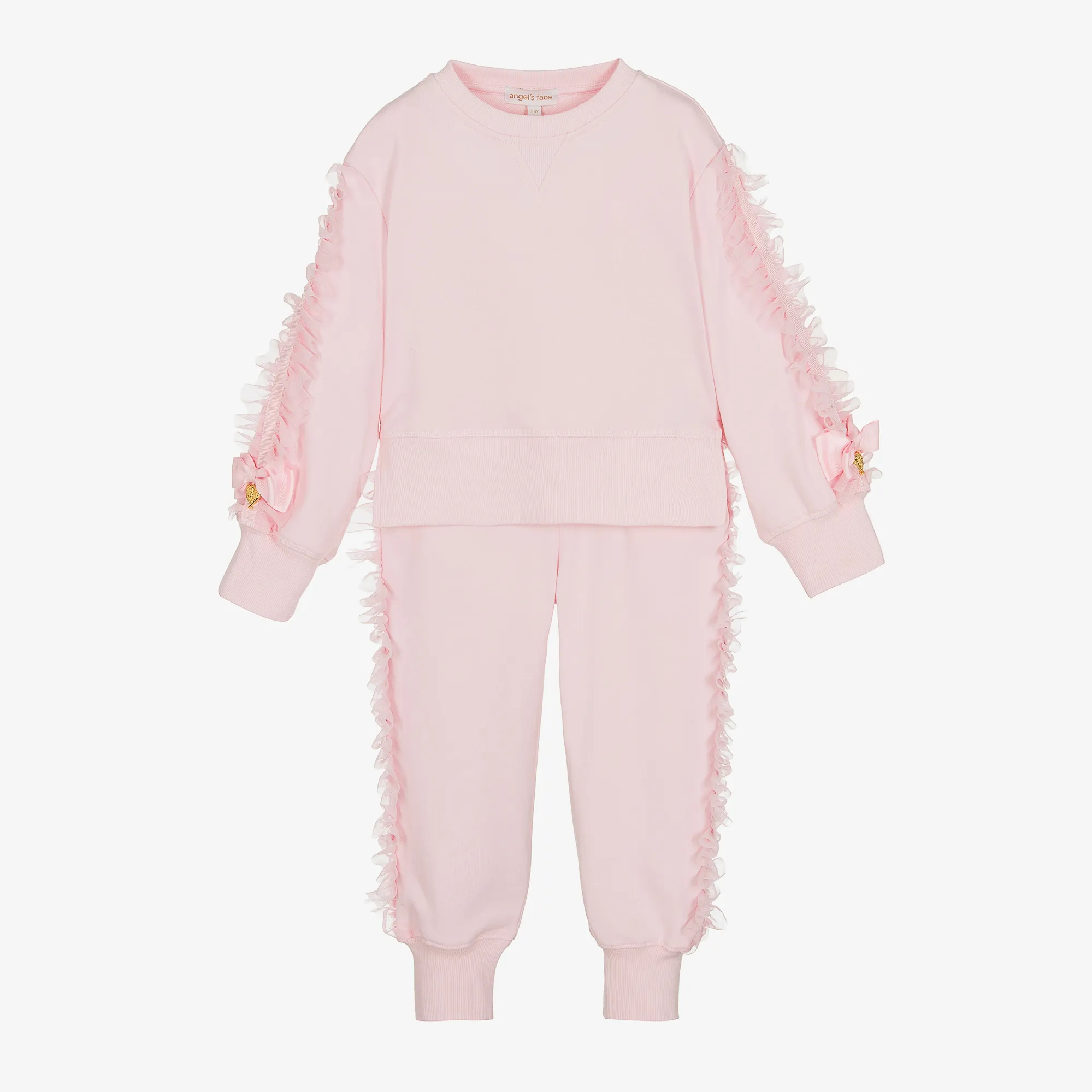 Girls Pink Cotton & Tulle Frill Tracksuit