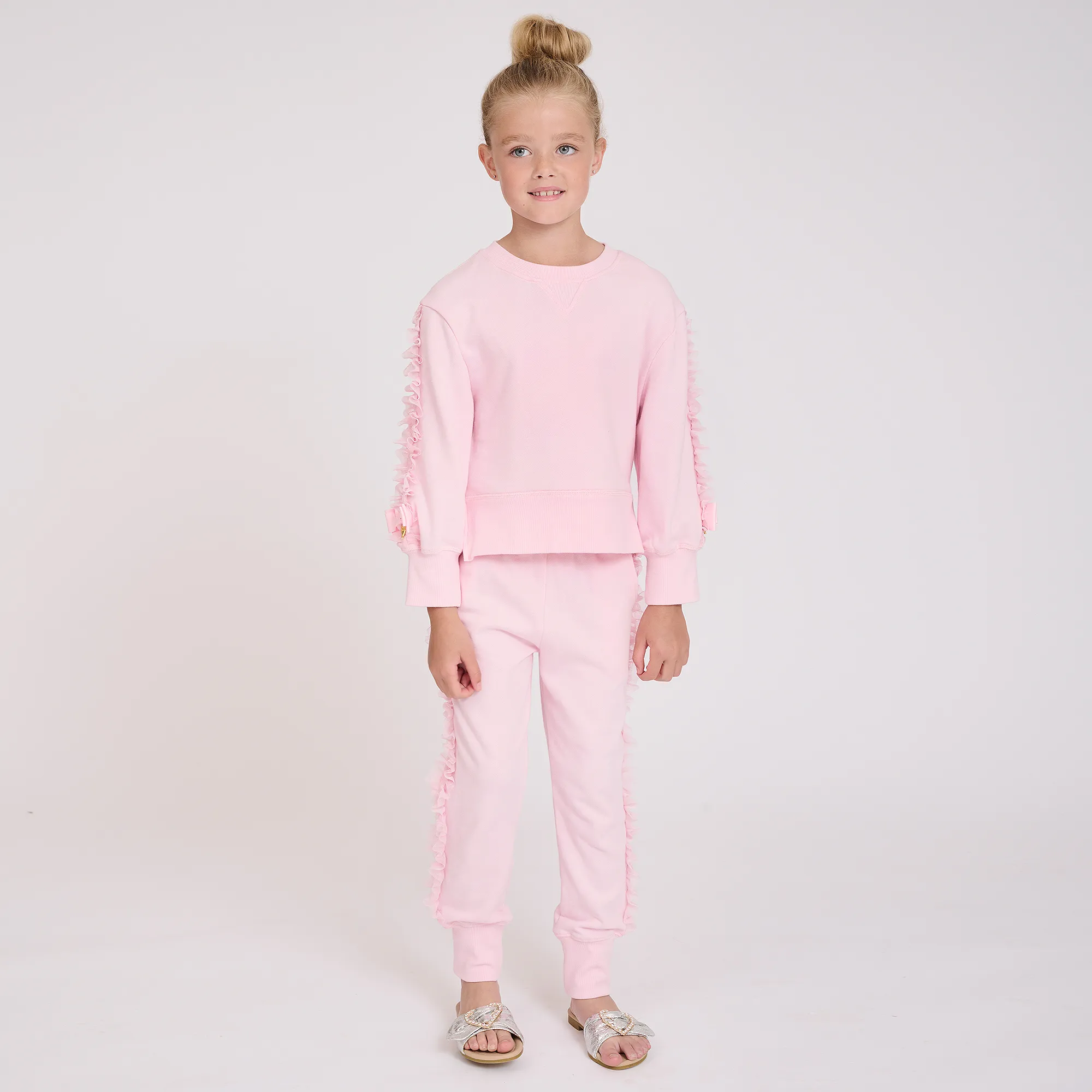 Girls Pink Cotton & Tulle Frill Tracksuit