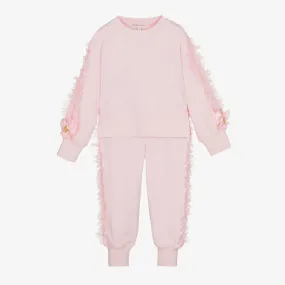 Girls Pink Cotton & Tulle Frill Tracksuit