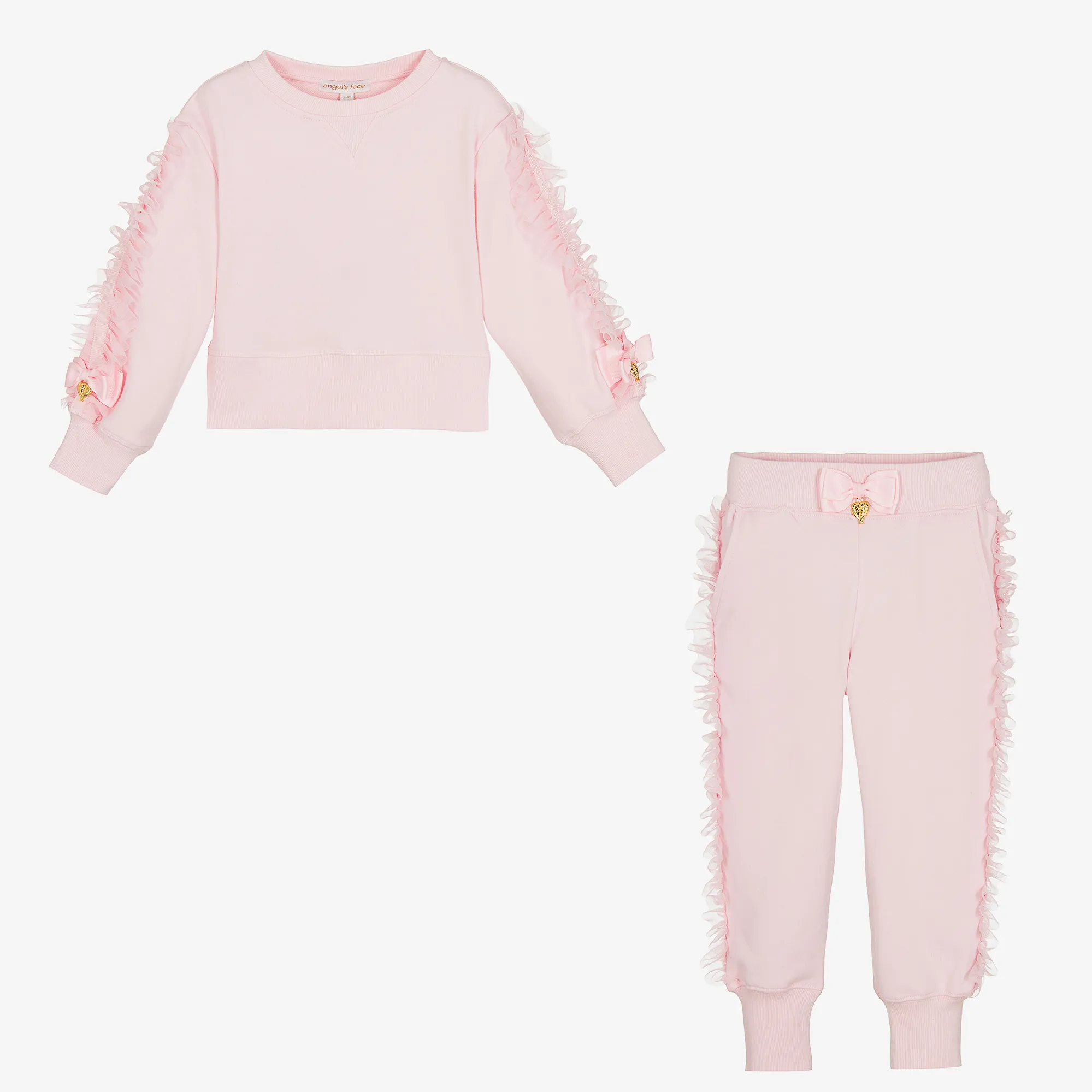 Girls Pink Cotton & Tulle Frill Tracksuit