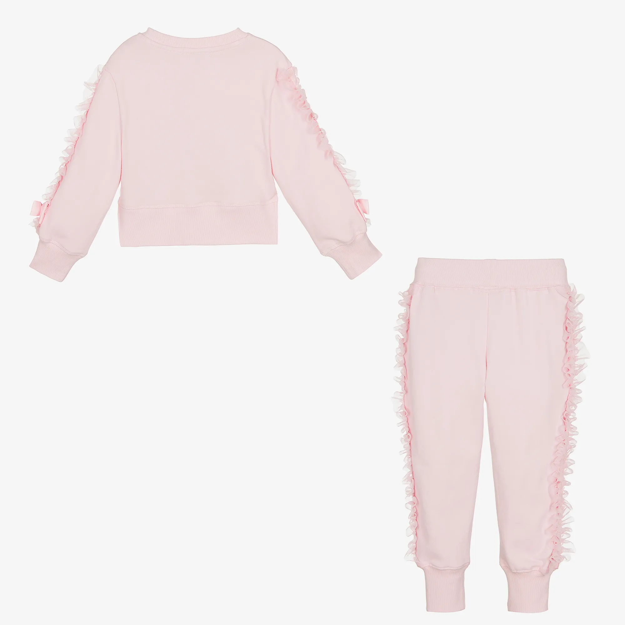 Girls Pink Cotton & Tulle Frill Tracksuit