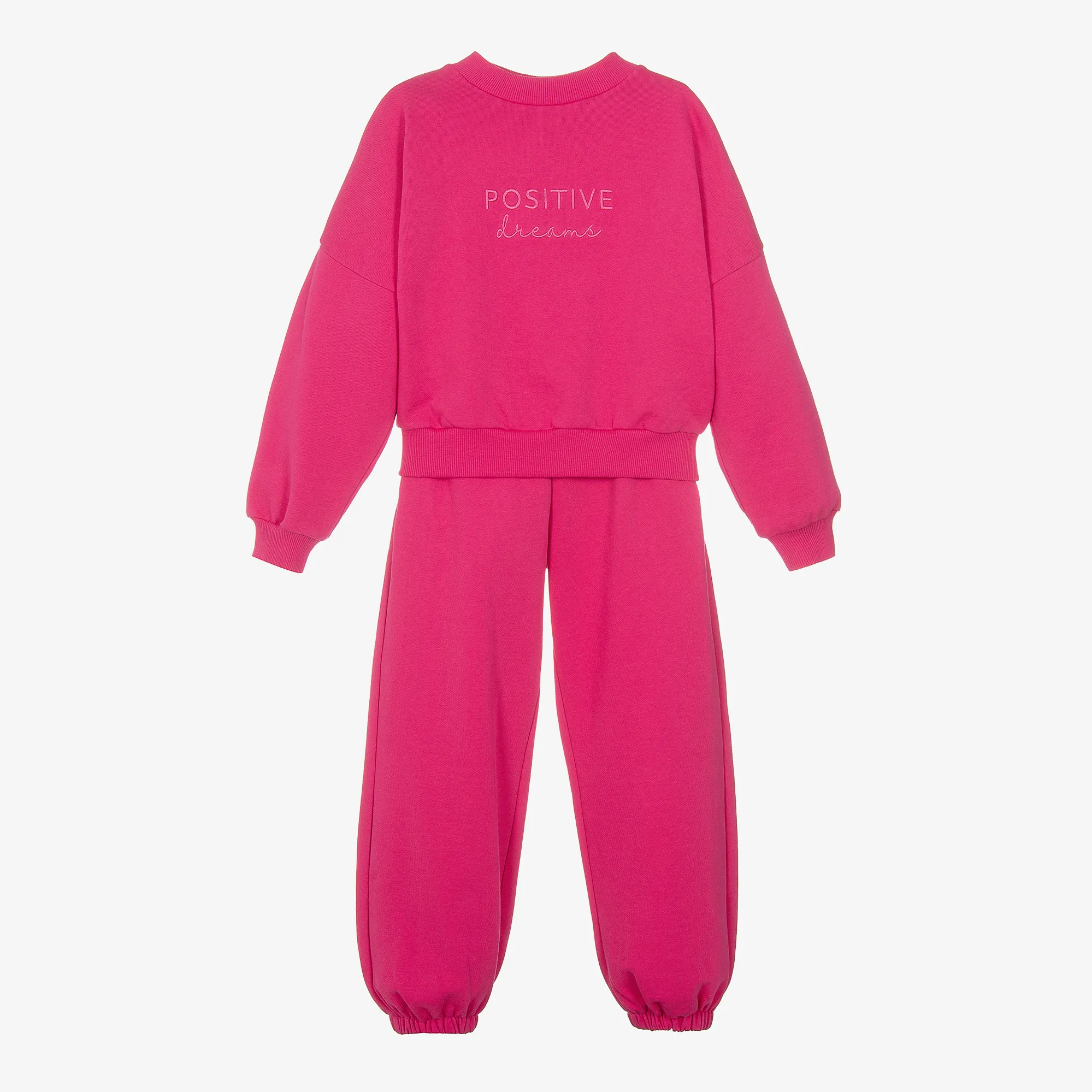 Girls Pink Embroidered Cotton Tracksuit