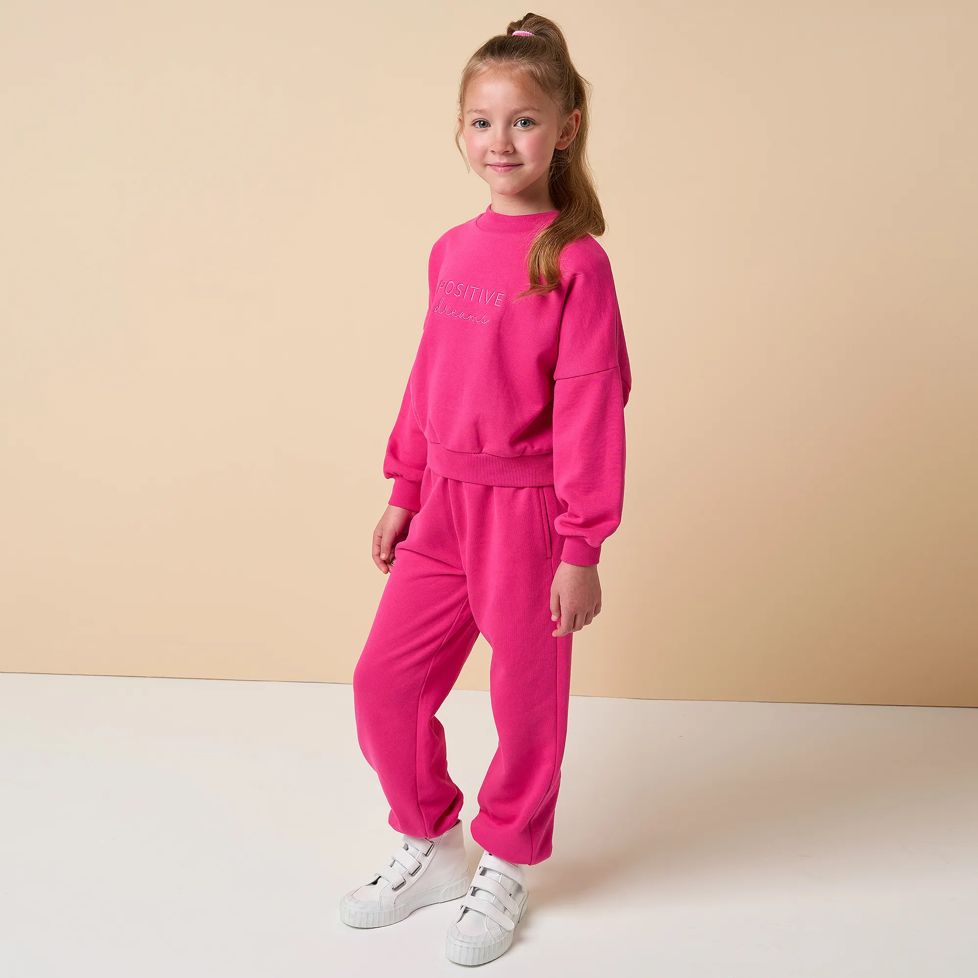 Girls Pink Embroidered Cotton Tracksuit