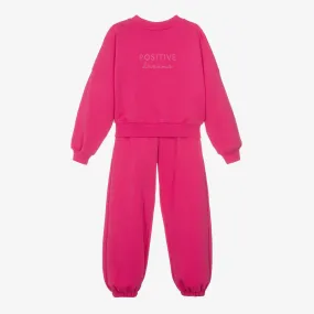 Girls Pink Embroidered Cotton Tracksuit