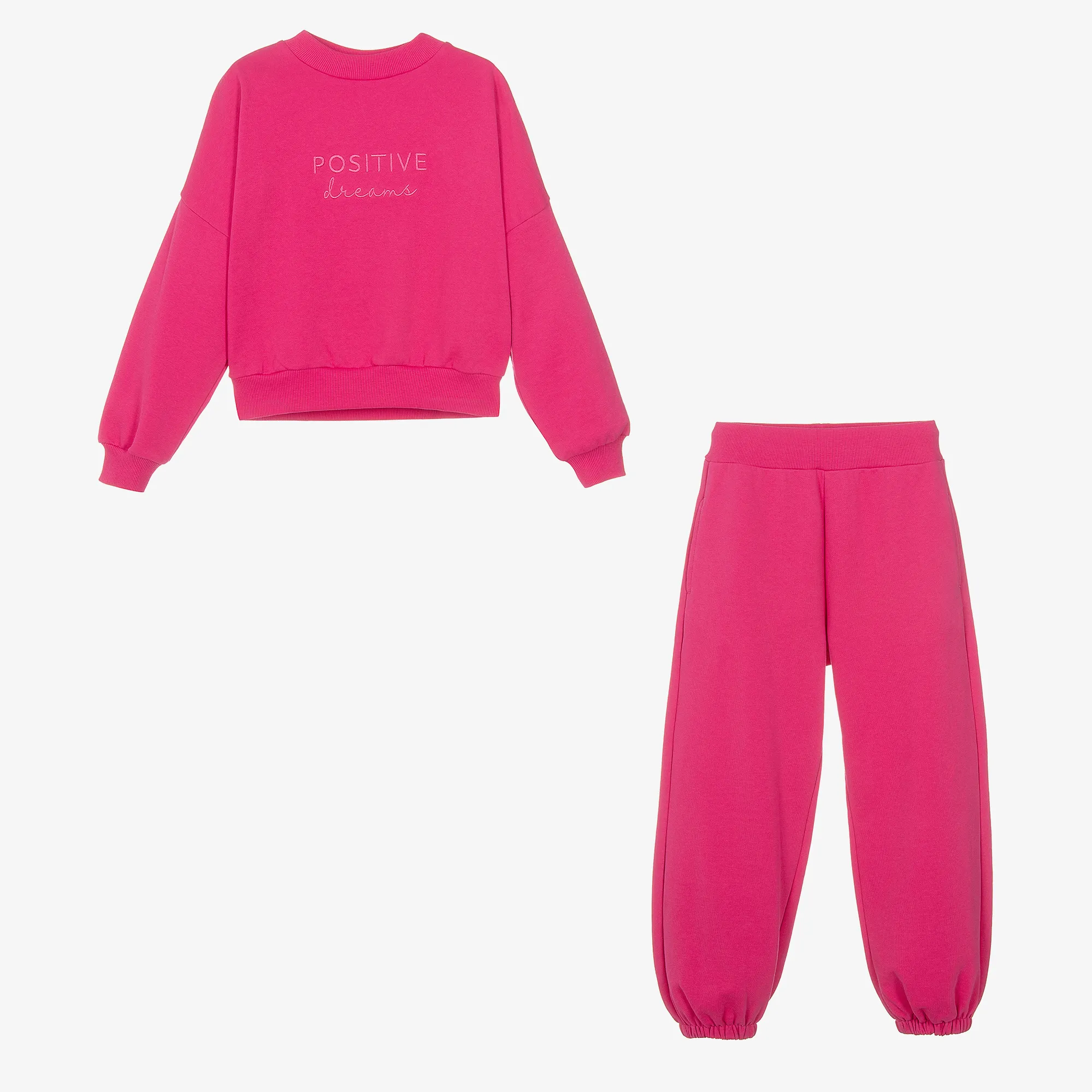 Girls Pink Embroidered Cotton Tracksuit