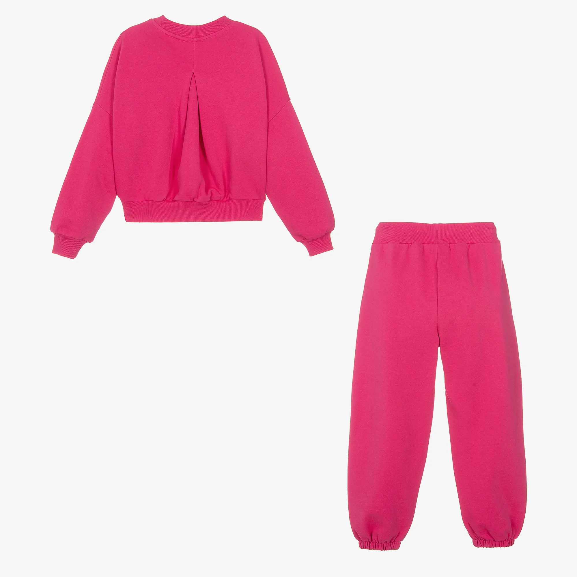 Girls Pink Embroidered Cotton Tracksuit