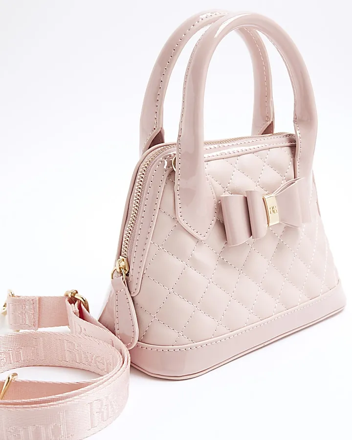 Girls pink quilted bow cross body bag