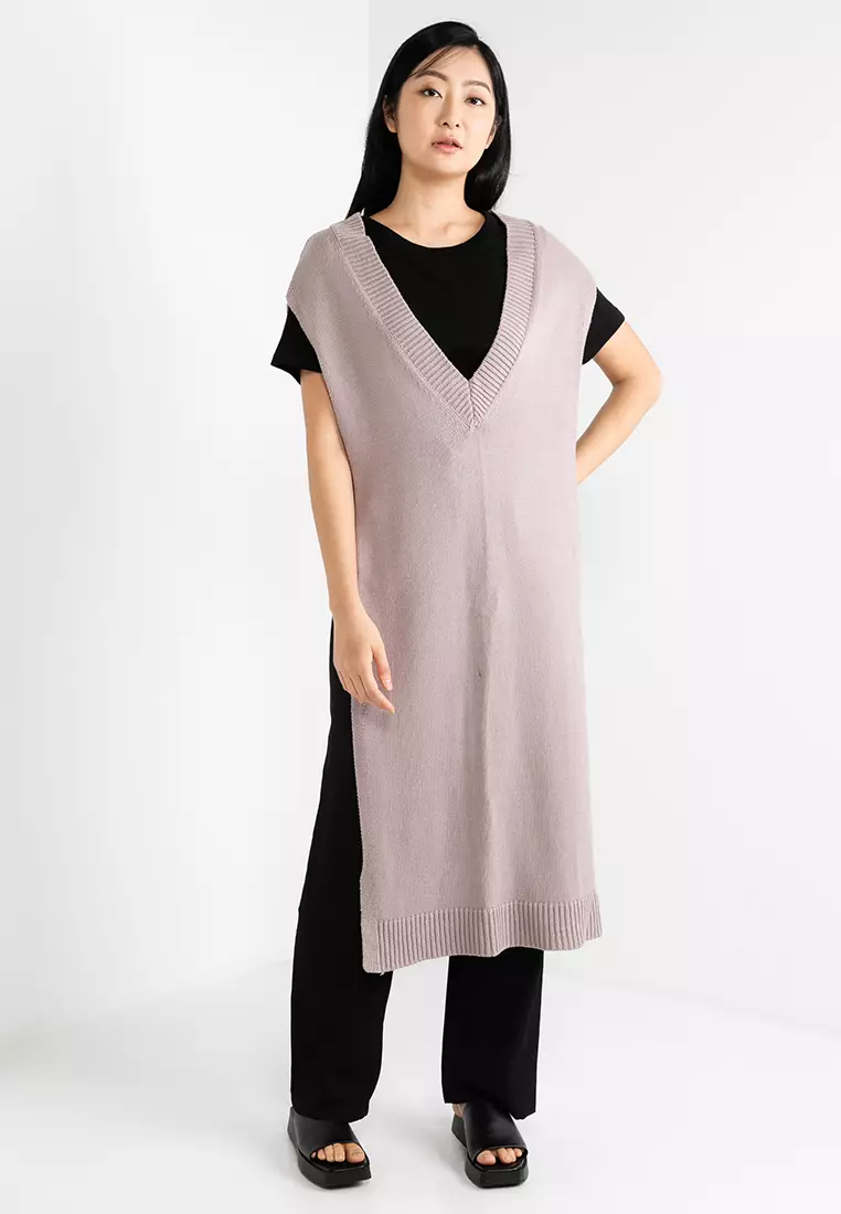 GLOBAL WORK V Neck Long Vest