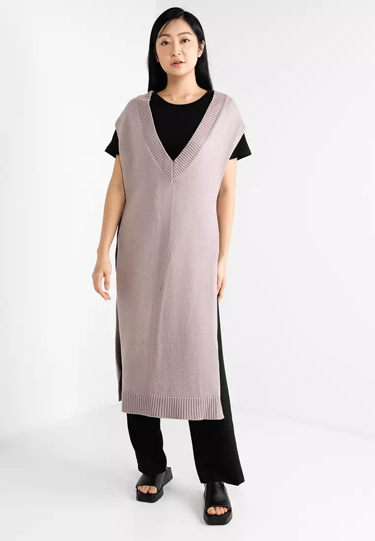 GLOBAL WORK V Neck Long Vest