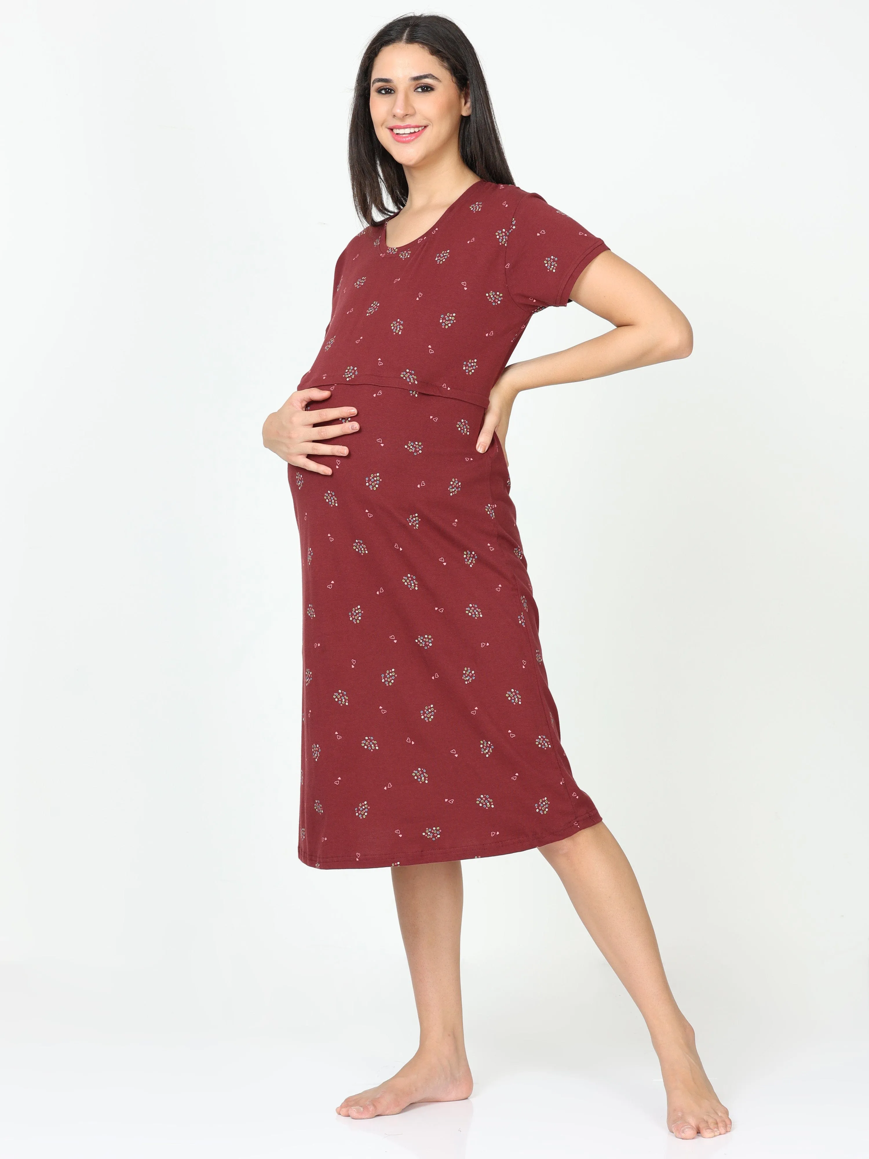 Hosiery Cotton Maternity Nighty | Marron