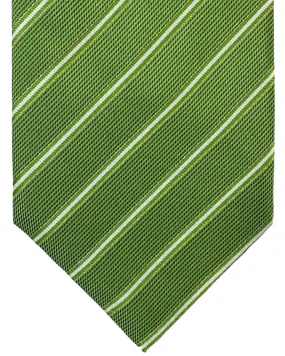 Isaia Tie Green White Stripes Design - Sevenfold Necktie