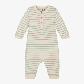 Ivory Cotton Knit Striped Romper