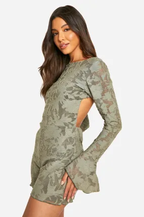 Jacquard Long Sleeve Open Back Romper