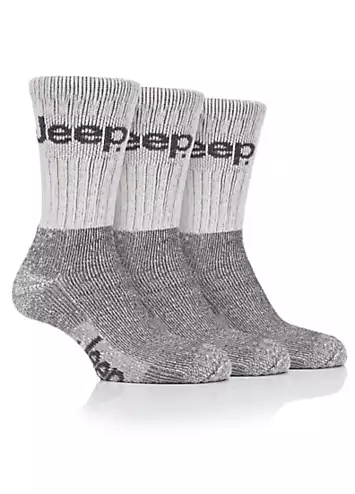 Jeep Mens 3 Pack Ecru/Grey Luxury Terrani Boot Socks | Look Again