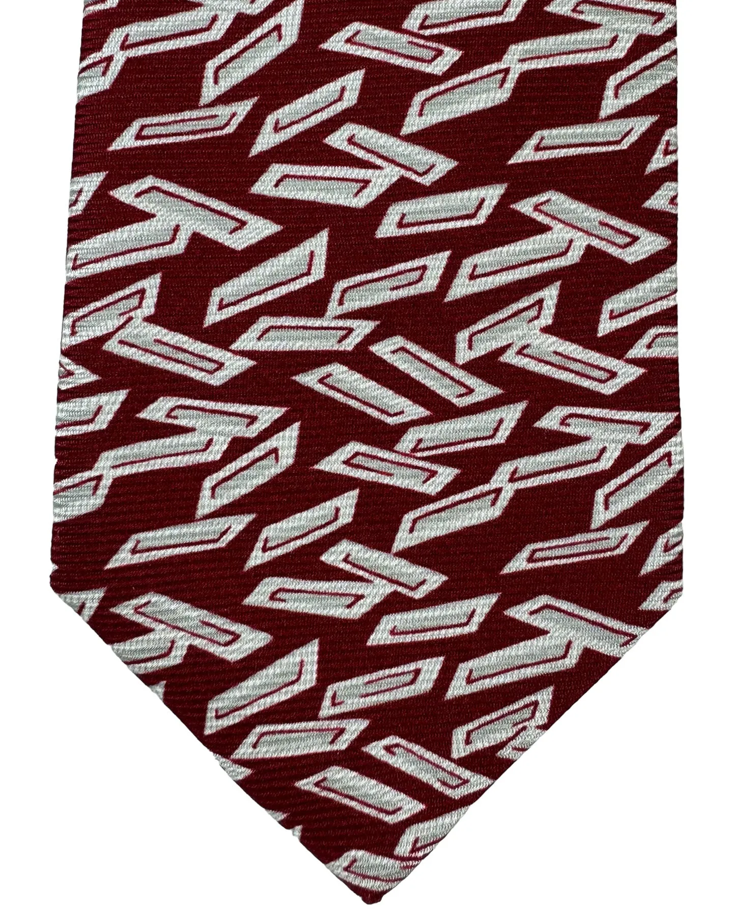 Kiton Silk Tie Maroon Gray Geometric Design - Sevenfold Necktie SALE