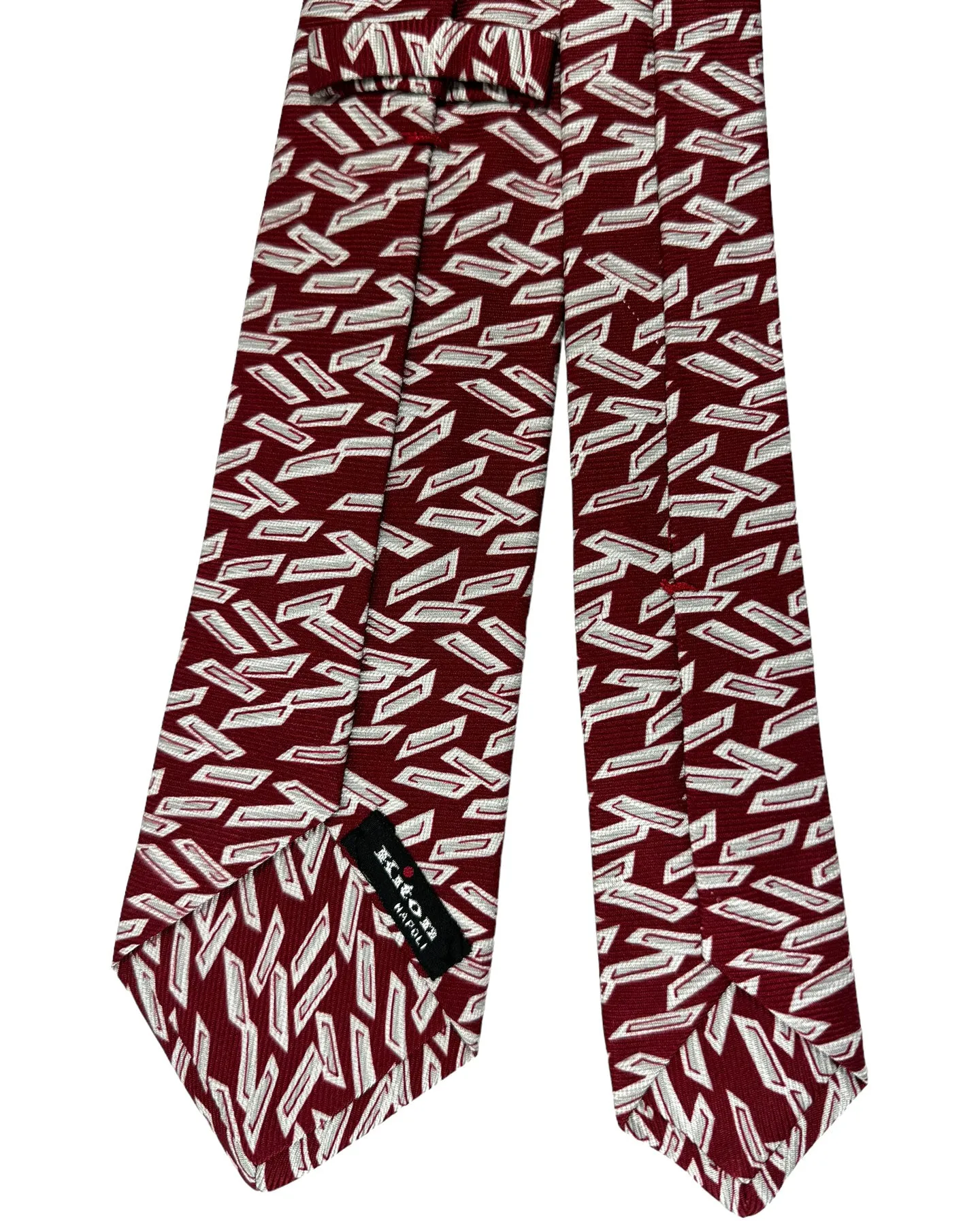 Kiton Silk Tie Maroon Gray Geometric Design - Sevenfold Necktie SALE