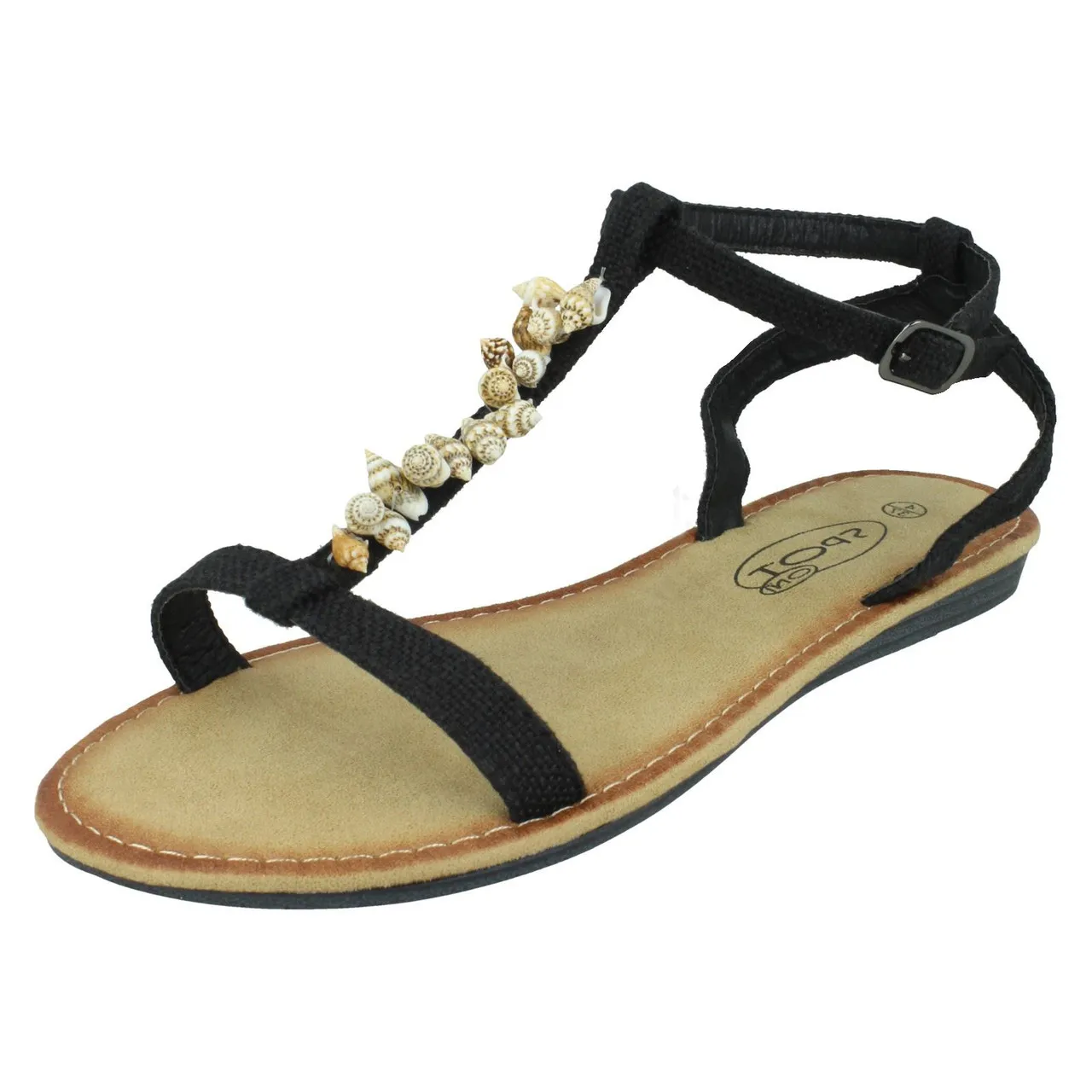 Ladies Spot On Shell T-Bar Sandals F0R0360