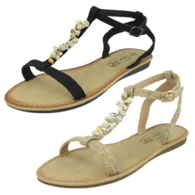 Ladies Spot On Shell T-Bar Sandals F0R0360