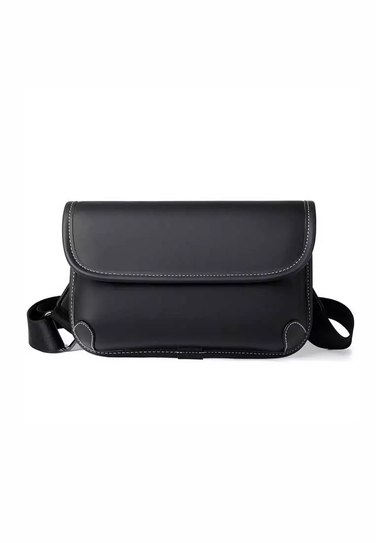 Lara Men's Leather Flap Cross-body Bag - Black