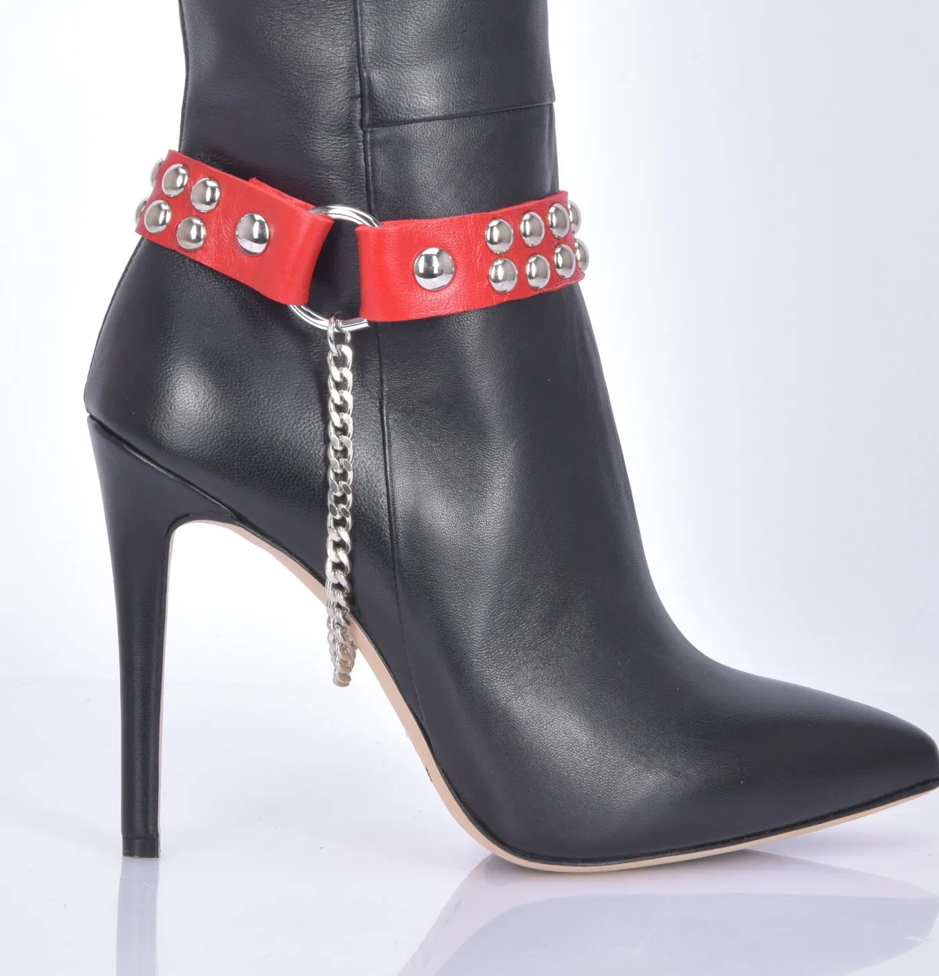 LEATHER BOOT BELT LEA - 2CM - SINGLE CHAIN - RED NAPPA