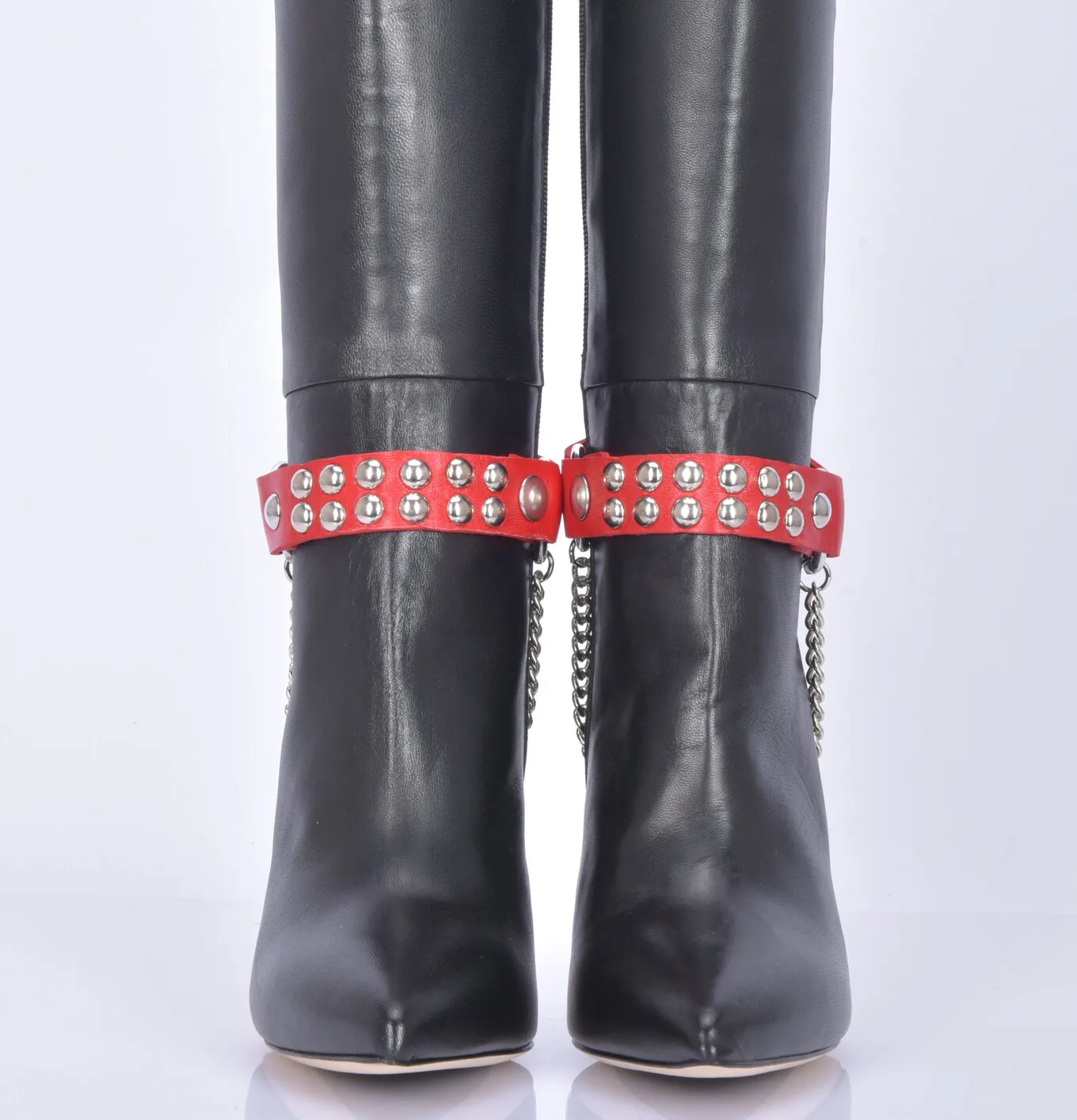 LEATHER BOOT BELT LEA - 2CM - SINGLE CHAIN - RED NAPPA