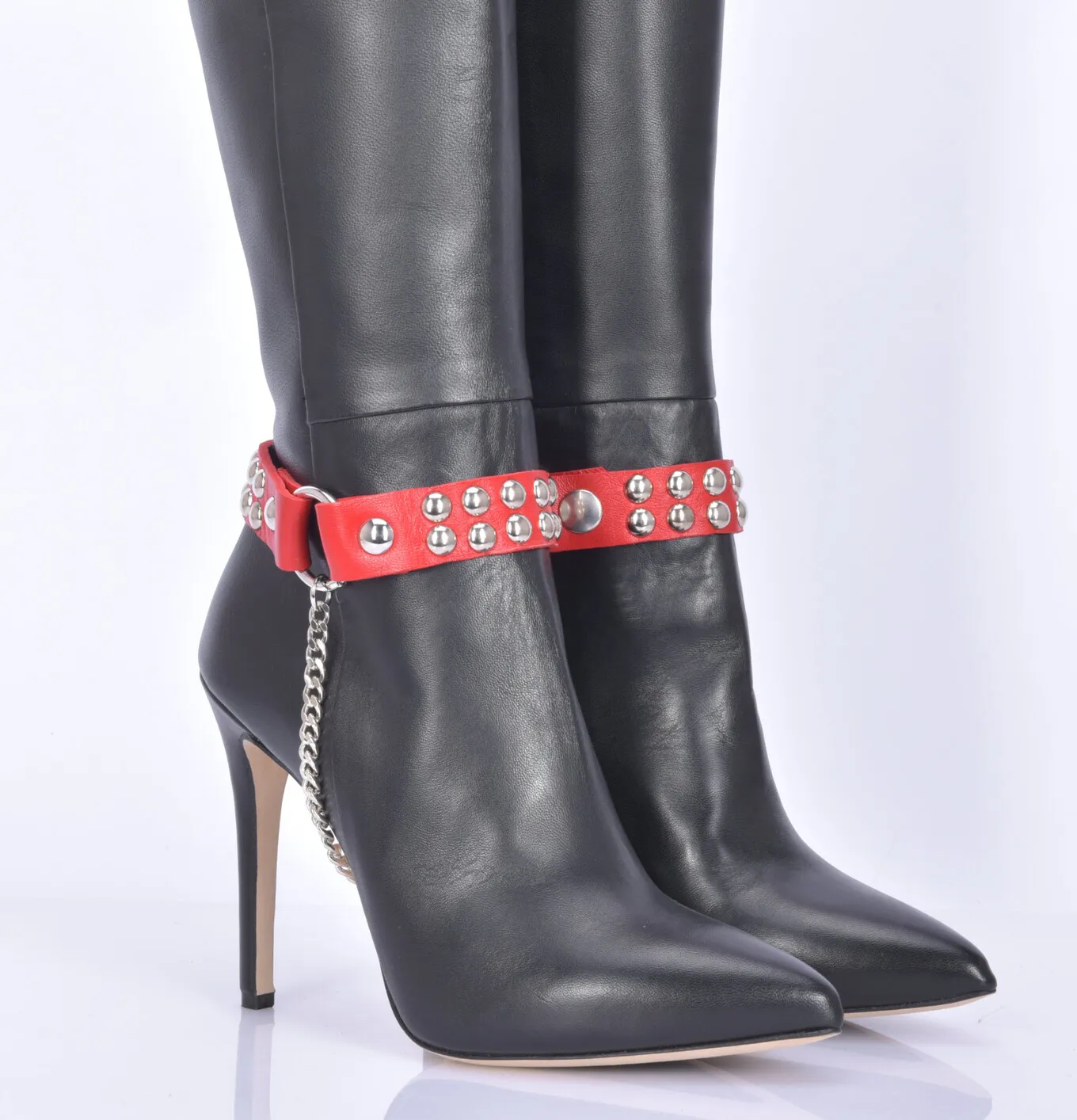 LEATHER BOOT BELT LEA - 2CM - SINGLE CHAIN - RED NAPPA