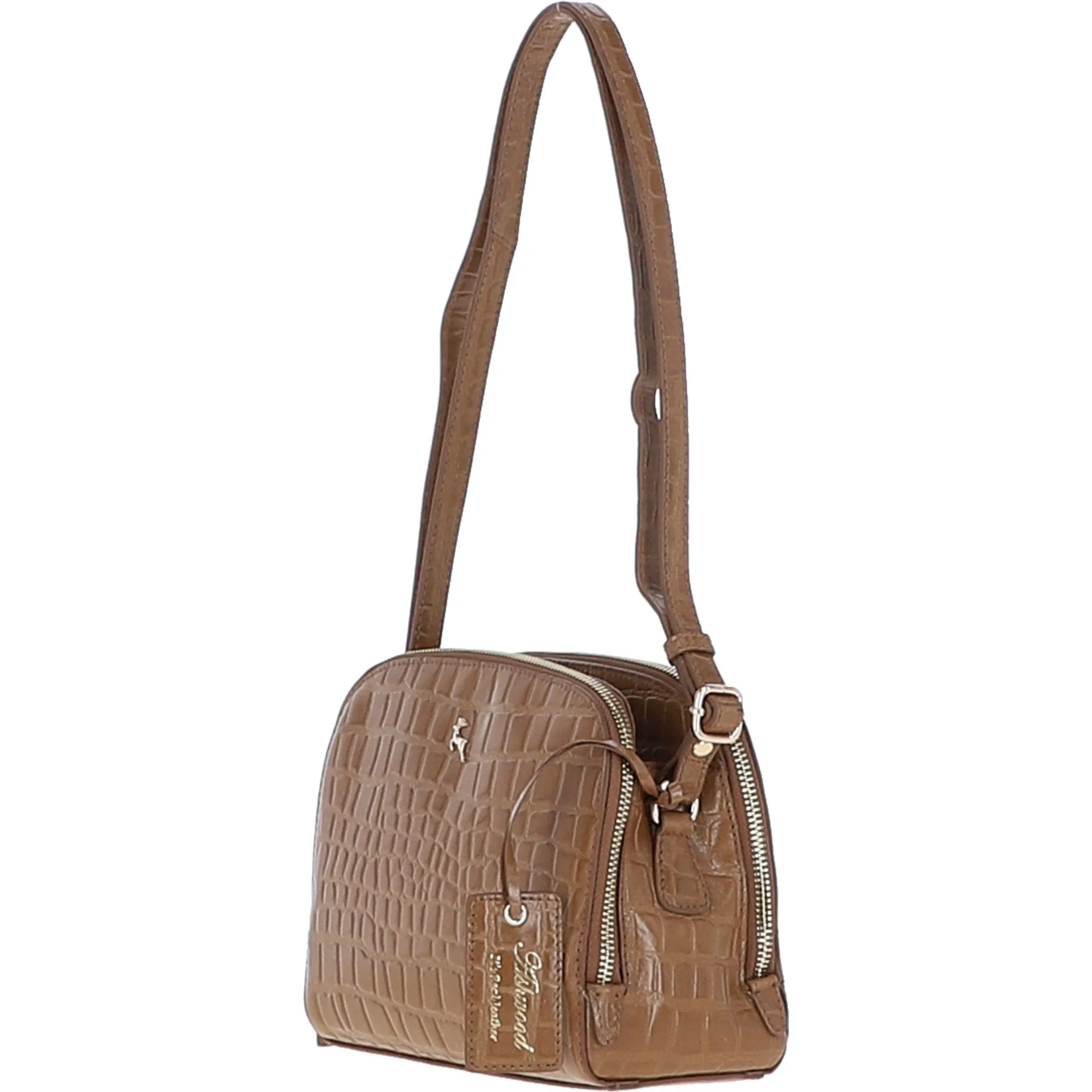 Leather Three Section Cross Body Bag Tan/croc: 63789 Croc