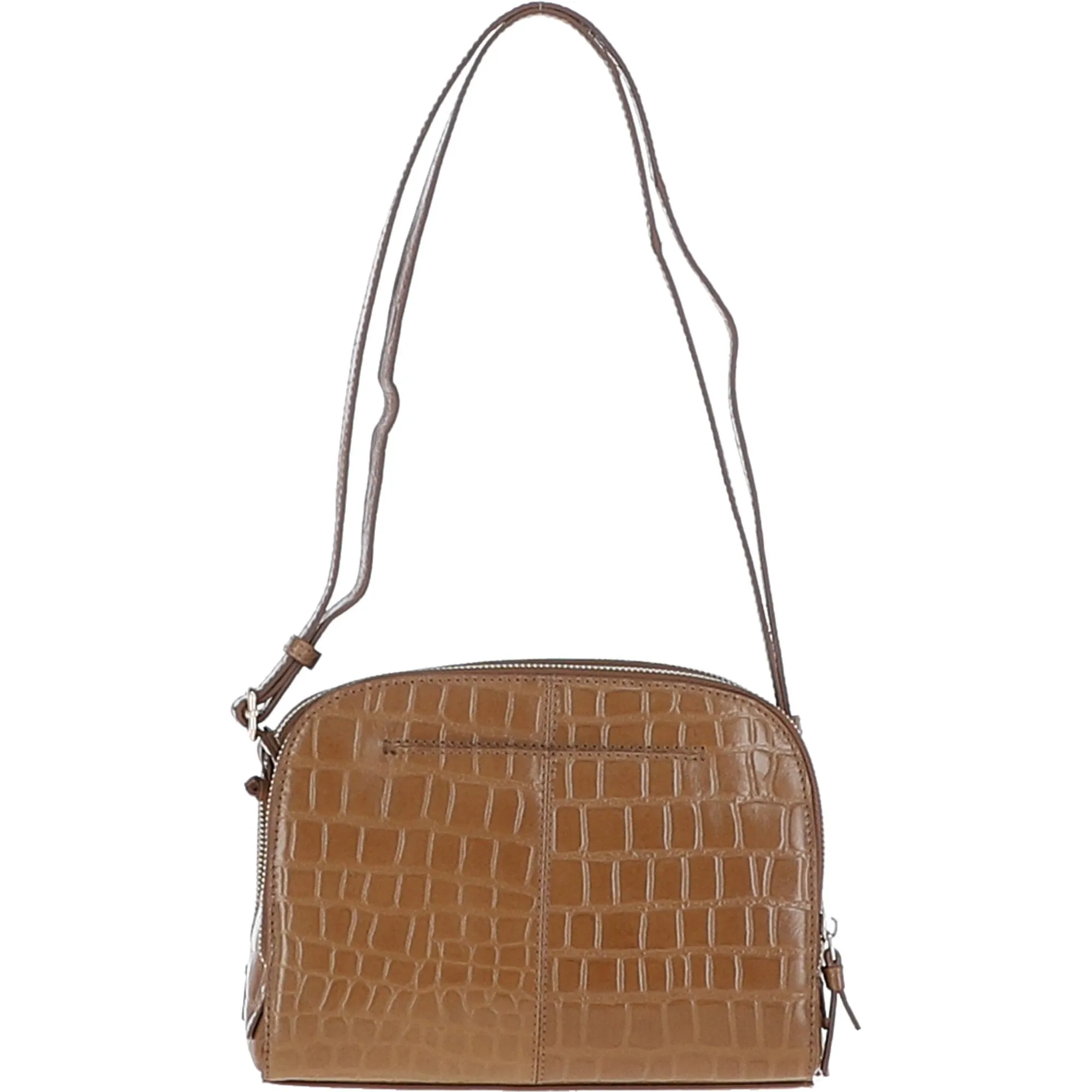 Leather Three Section Cross Body Bag Tan/croc: 63789 Croc