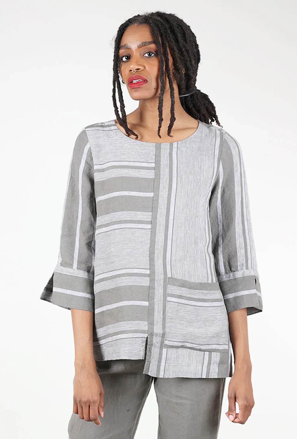 Linen Stripe Artist Tunic, Gray