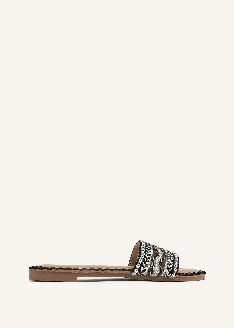 Linzi Maeva Black Aztec Inspired Embellished Slider Sandals