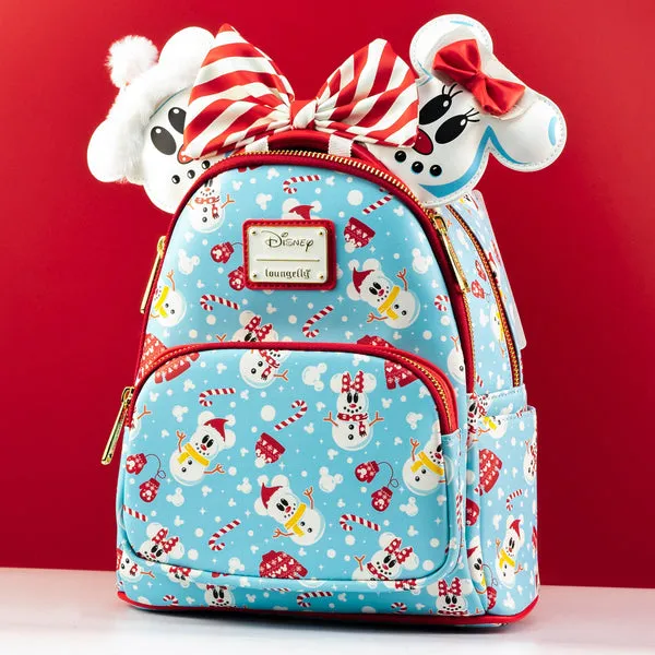 Loungefly x Disney Mickey and Minnie Mouse Snowman Print Mini Backpack and Headband Set