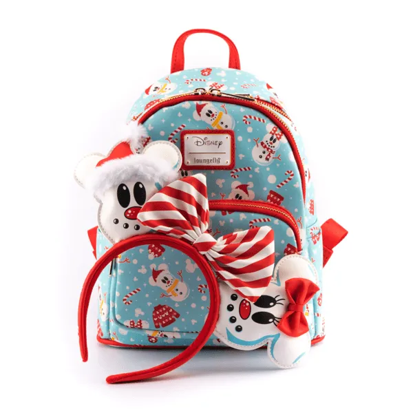 Loungefly x Disney Mickey and Minnie Mouse Snowman Print Mini Backpack and Headband Set