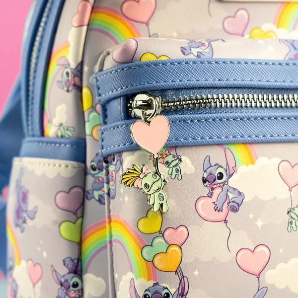 Loungefly x Disney Stitch Rainbows and Heart Balloons All Over Print Mini Backpack