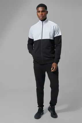 Man Active Colour Block Funnel Neck Tracksuit