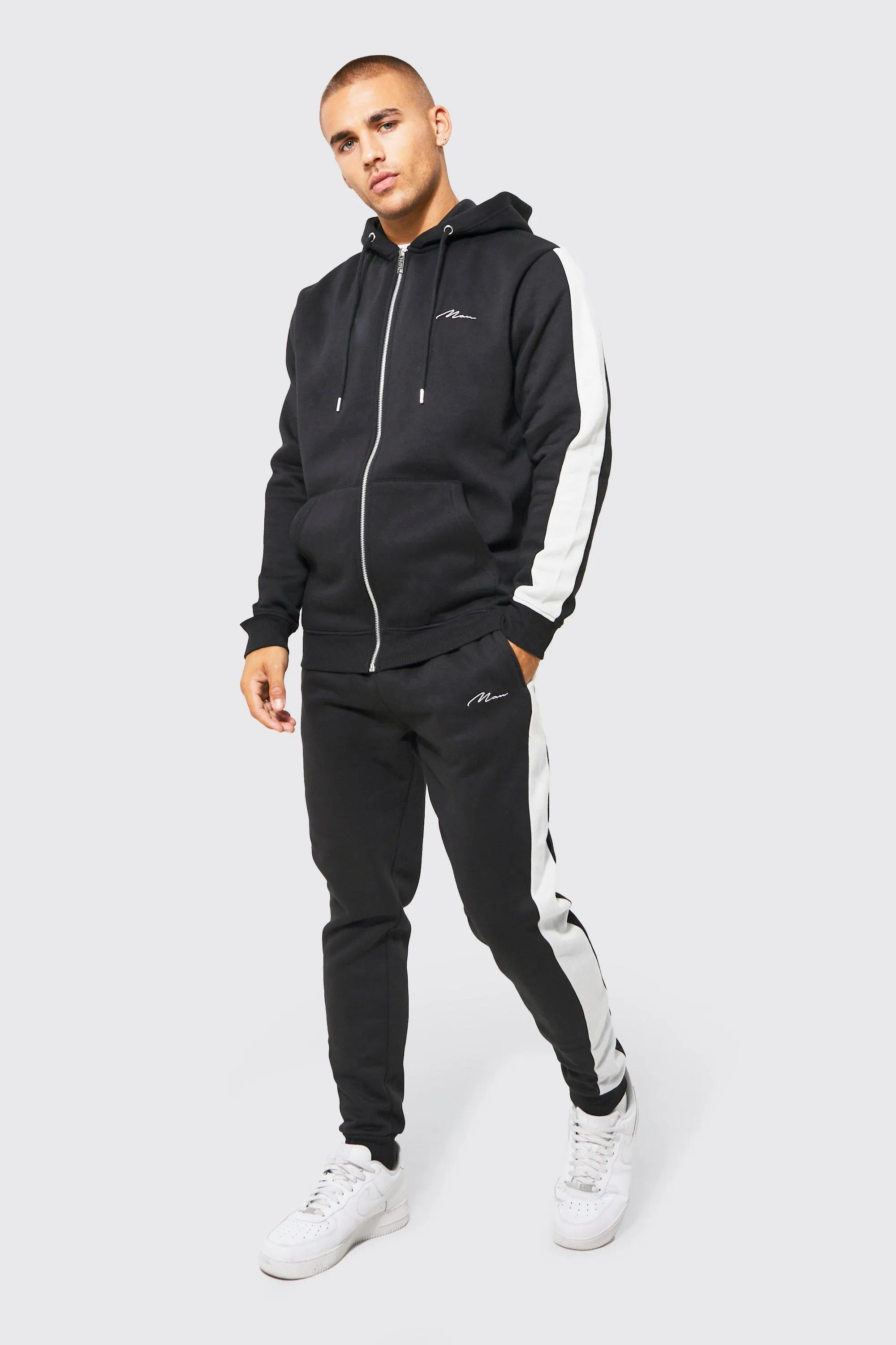 Man Side Panel Zip Through Hooded Tracksuit