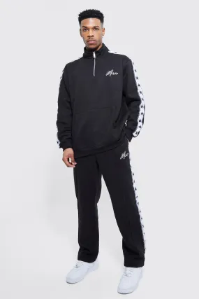 Man Side Tape Funnel Neck Tracksuit | boohooMAN UK