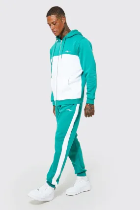 Man Signature Zip Colour Block Tracksuit | boohooMAN UK