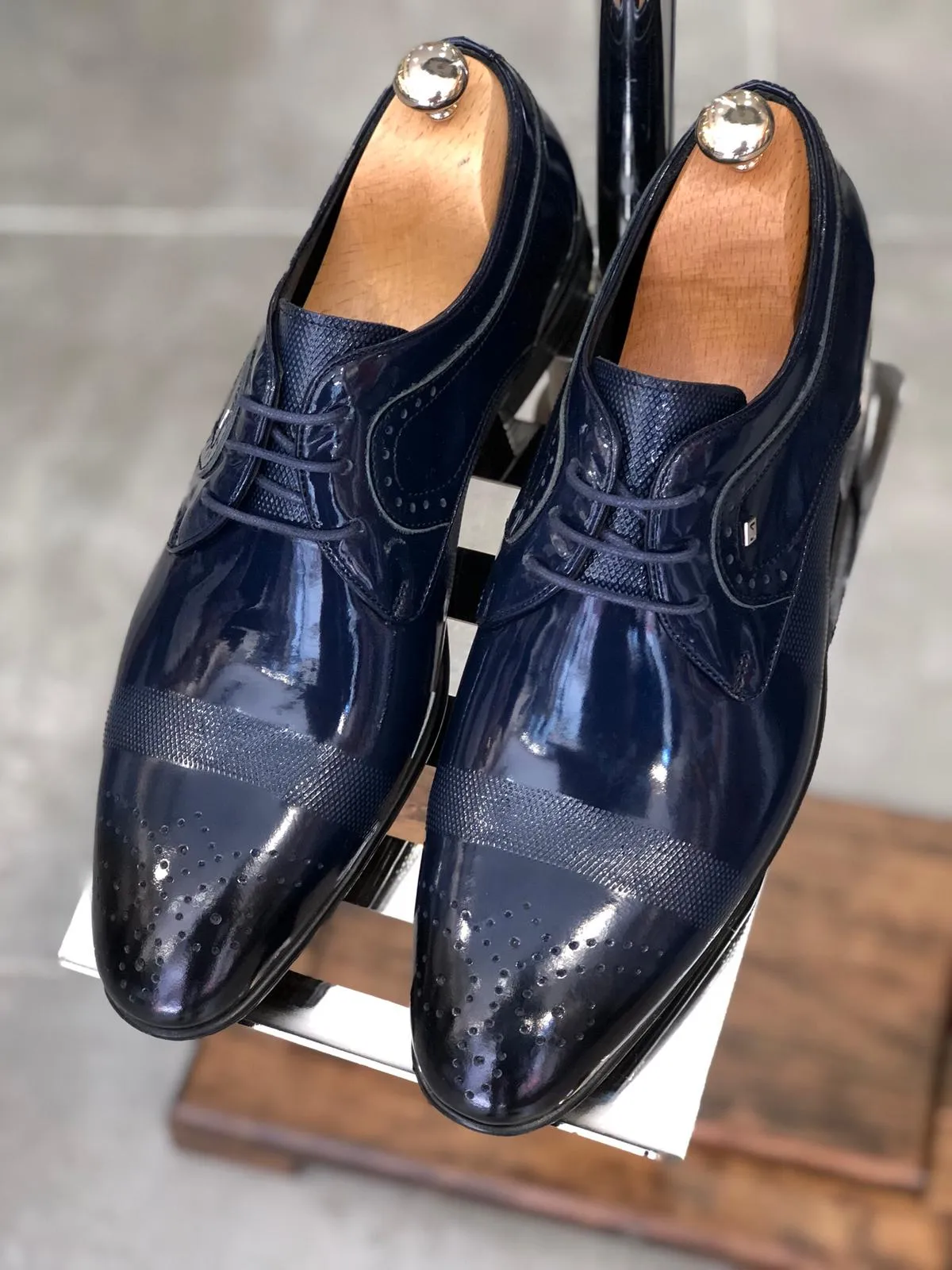 Marc Laced Patent Leather Shoes Navy