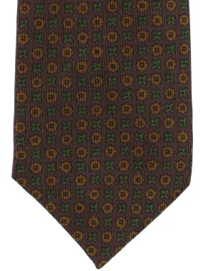 Marinella Silk Tie Brown Green Geometric - Narrow Necktie