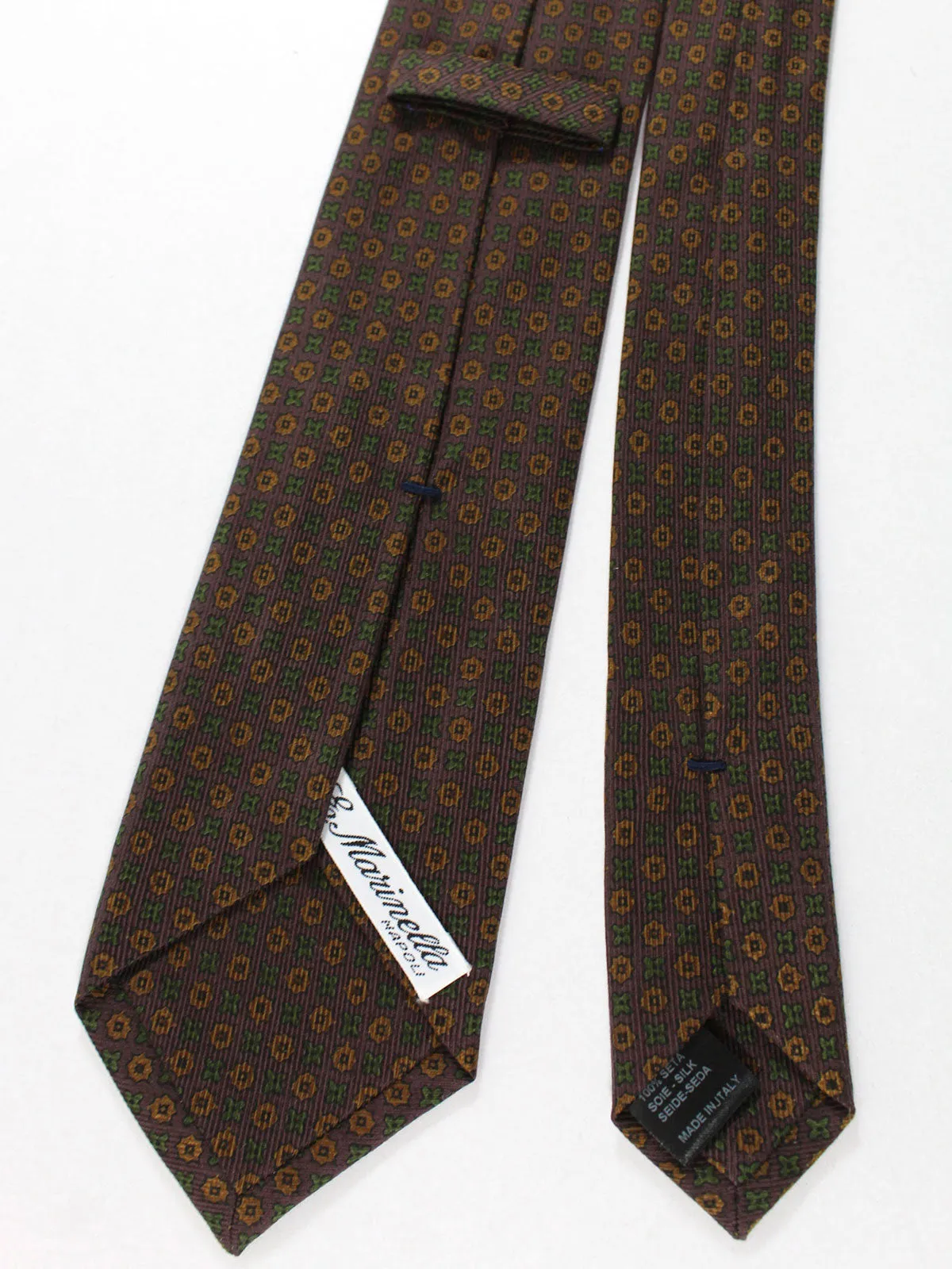 Marinella Silk Tie Brown Green Geometric - Narrow Necktie