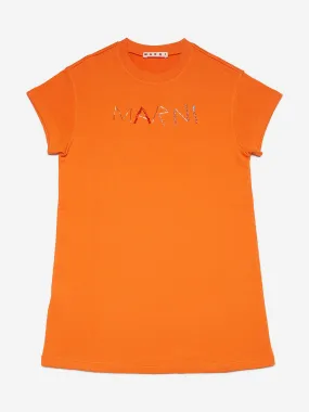 MARNI Girls Fleece Logo Dress in Orange