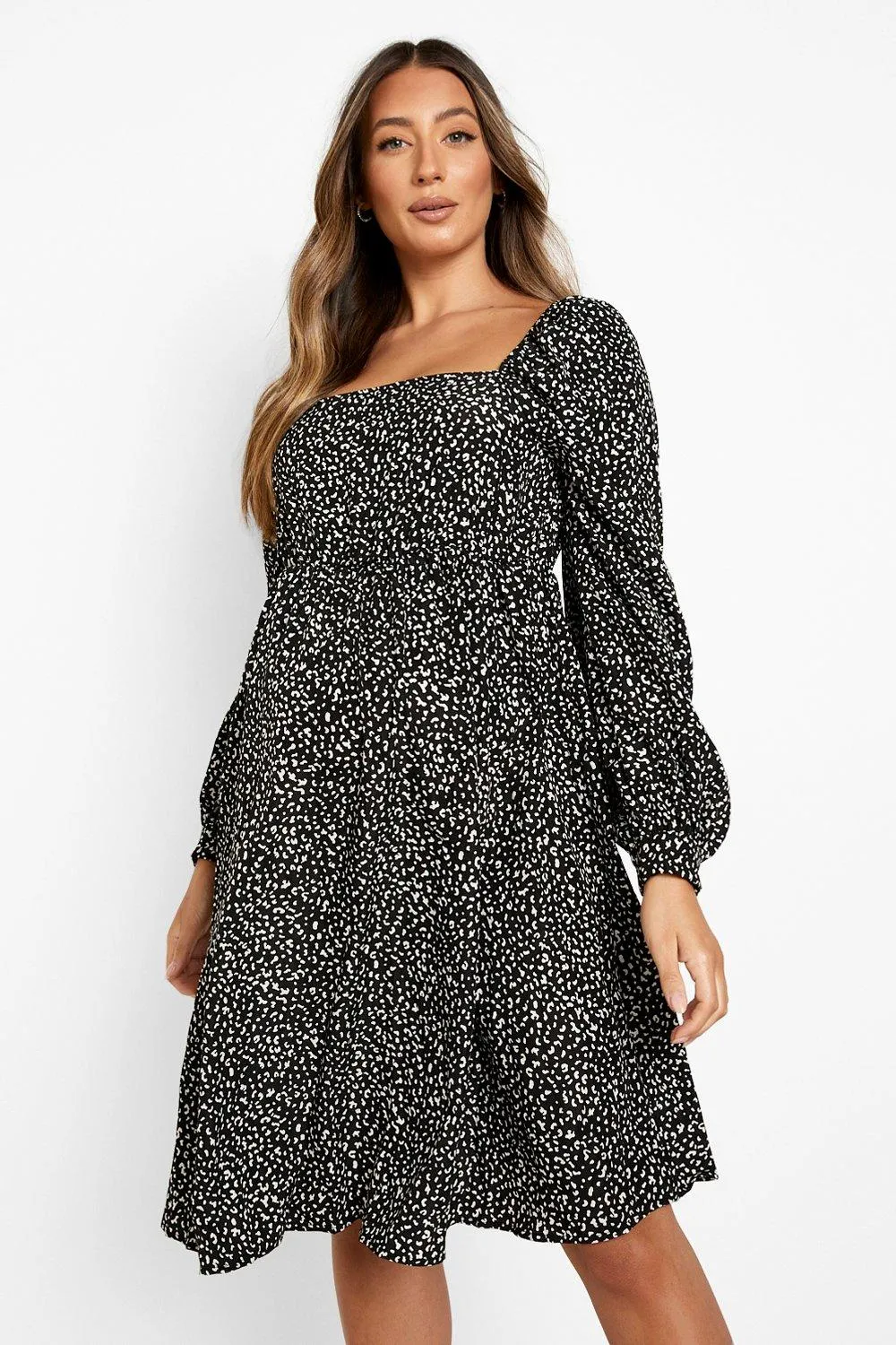 Maternity Animal Square Neck Smock Dress