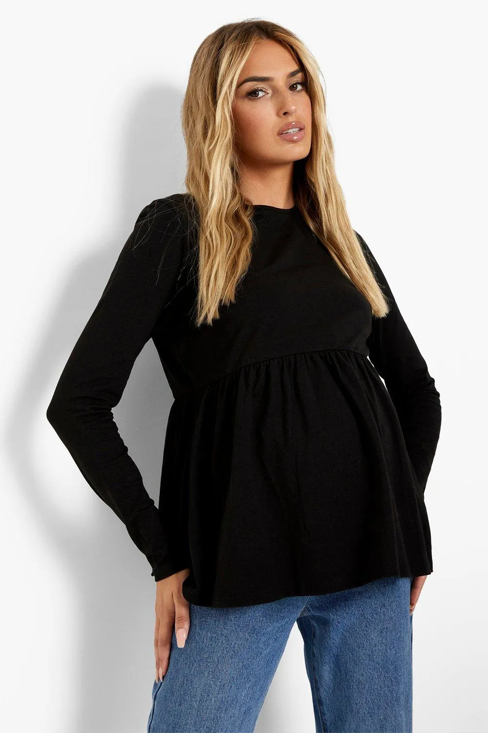 Maternity Crew Neck Long Sleeve Smock Top