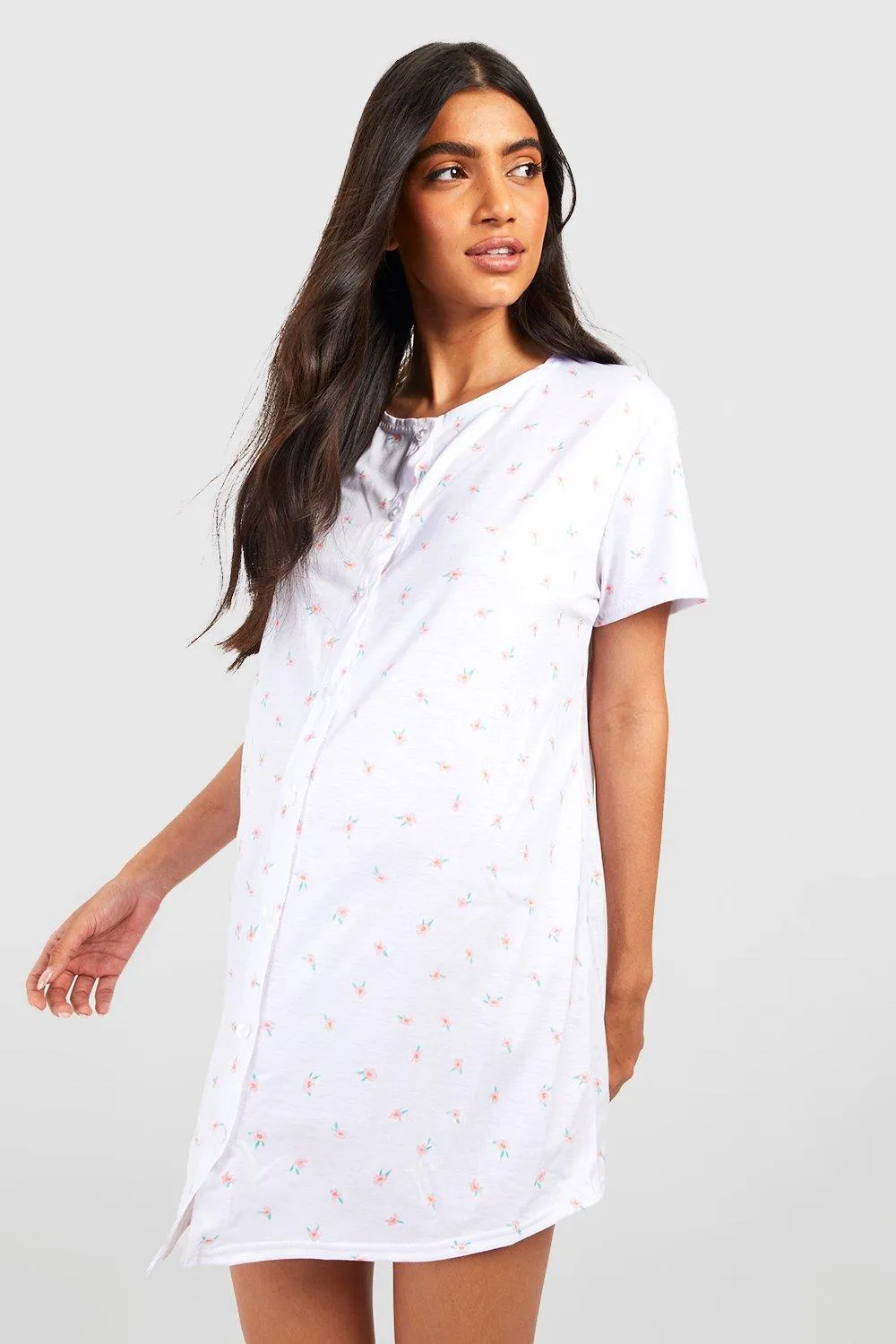 Maternity Ditsy Floral Button Down Nightgown